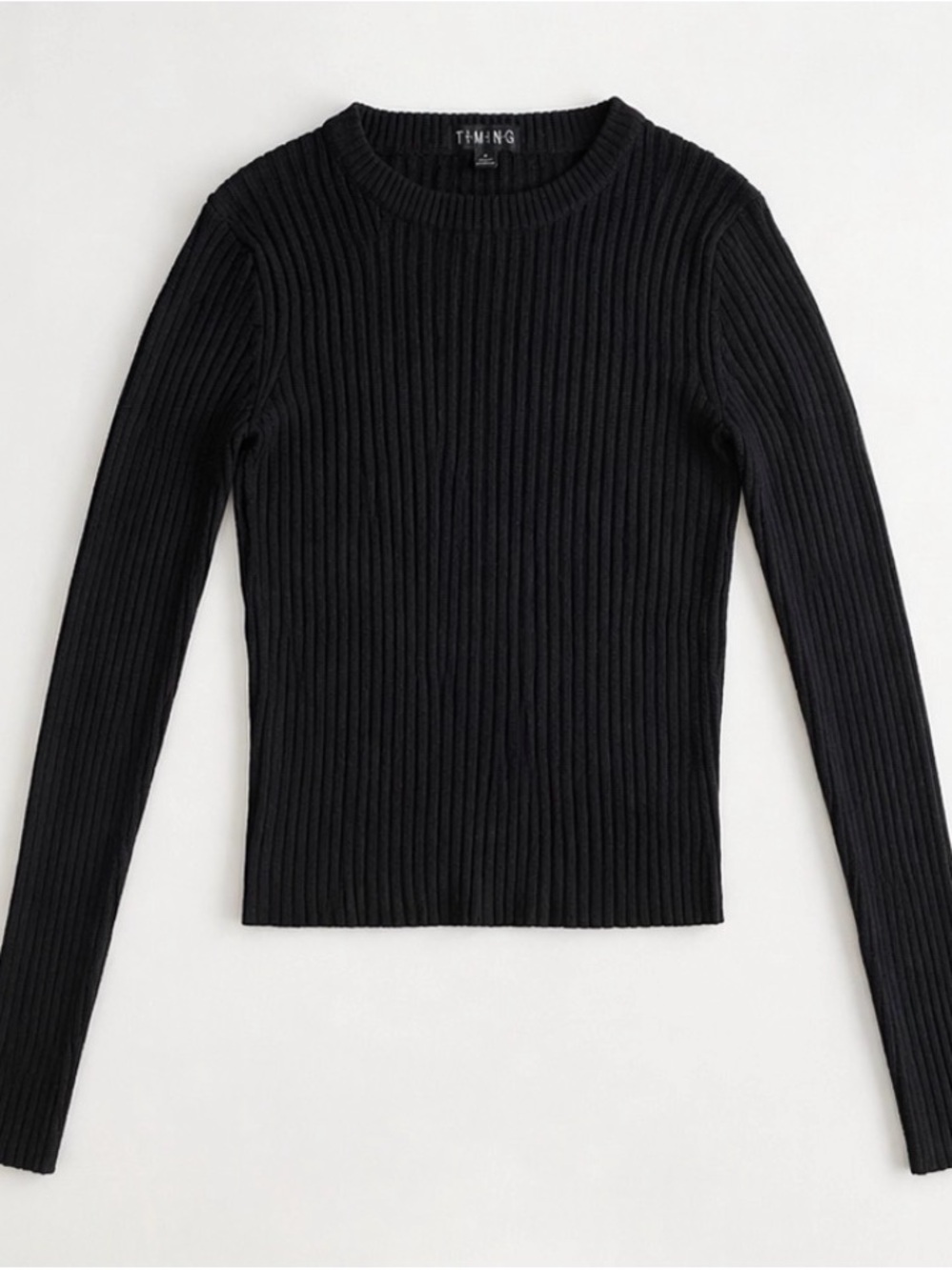 Black Ribbed Long Sleeve Top Size M Fitted Stretch Basic Minimal